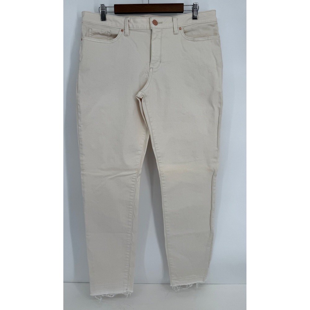 ana A New Approach Women Sz 14 Skinny Jeans Cream Off-White Raw Hem Stretch